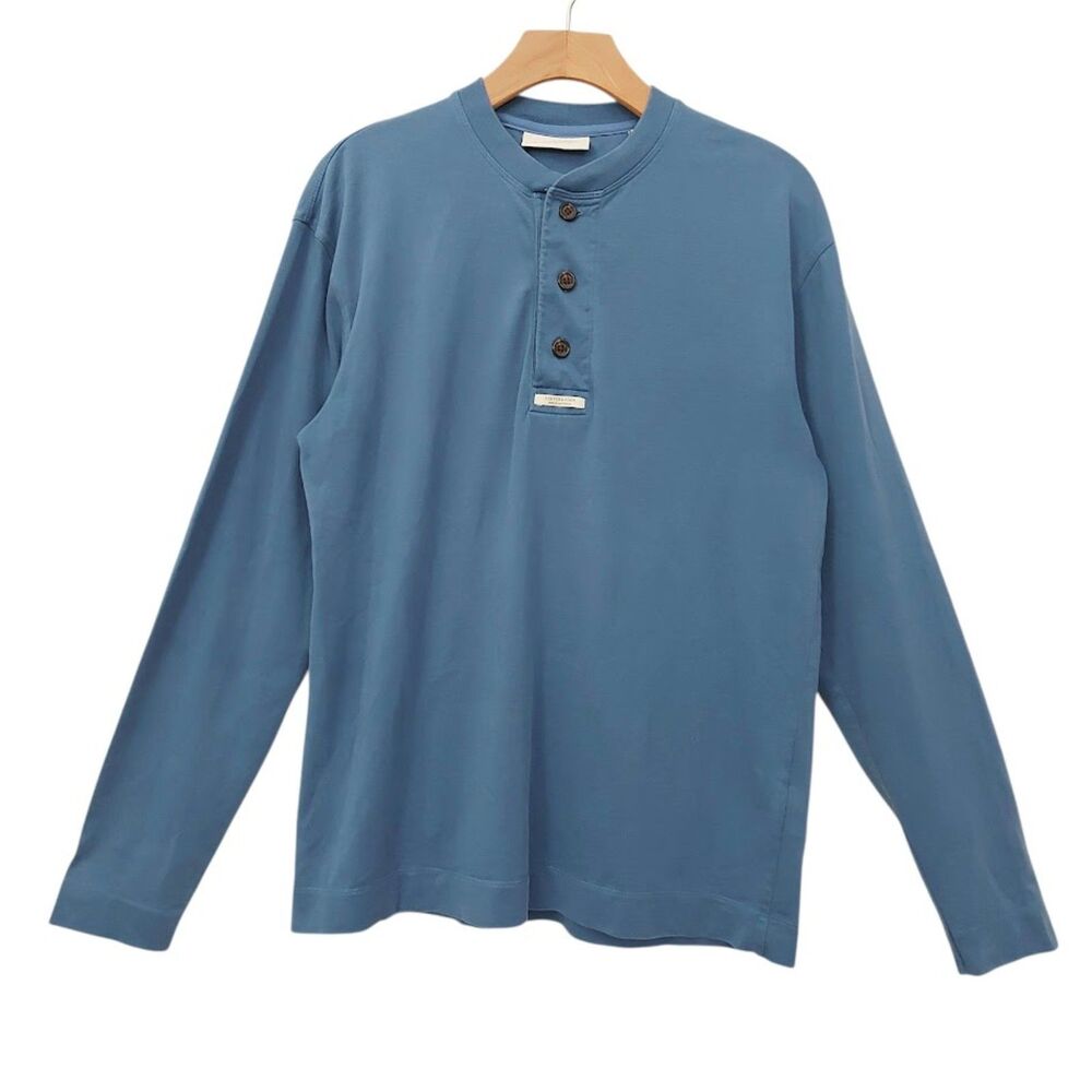 Scotch & Soda Mens Medium Blue Cotton Henley Shirt Soft Long Sleeve Knit Casual